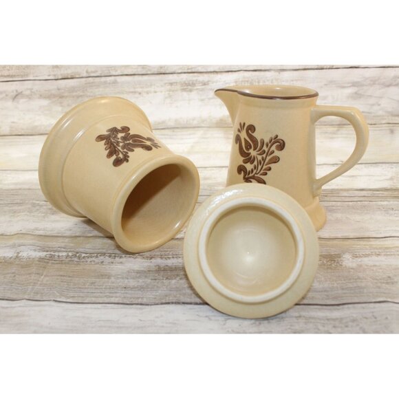 Pfaltzgraff Village Creamer 6-24 and Sugar 6-22 Set, Beige With Brown Designs - Picture 3 of 7
